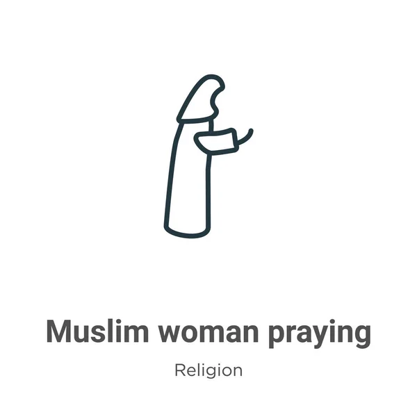 Muslim woman praying outline vector icon. Thin line black muslim woman praying icon, flat vector simple element illustration from editable religion concept isolated stroke on white background