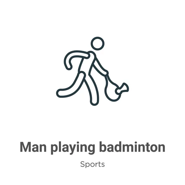 Homem Jogando Badminton Esboço Vetor Ícone Thin Line Black Man — Vetor de Stock