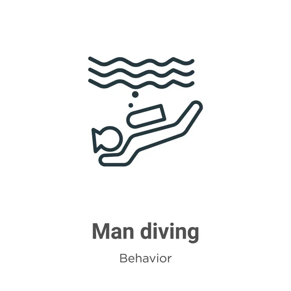 Man Diving Outline Vektor Icon Dünne Linie Schwarzer Mann Tauchen — Stockvektor