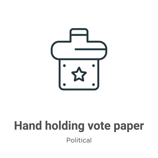 投票用紙のアウトラインベクトルアイコンを手押し 細い線黒手を保持投票用紙のアイコン 白の背景に編集可能な政治的概念孤立ストロークからフラットベクトルシンプルな要素イラスト — ストックベクタ