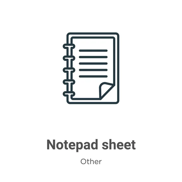 Ikona Osnovy Listu Poznámek Tenká Čára Černá Notepad List Ikona — Stockový vektor
