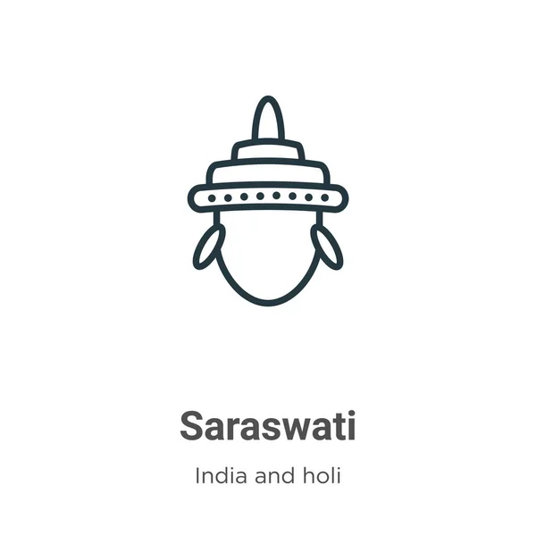 Saraswati Contorno Icono Vector Icono Saraswati Negro Línea Delgada Ilustración — Vector de stock