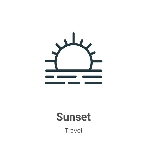 Zonsondergang Schets Vector Icoon Dunne Lijn Zwart Zonsondergang Icoon Platte — Stockvector