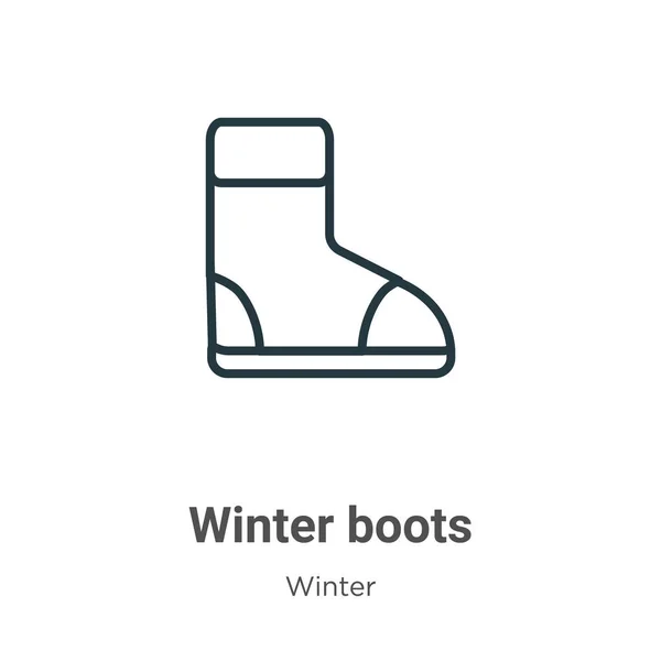 Botas Invierno Esbozan Icono Vector Línea Delgada Botas Invierno Negro — Vector de stock