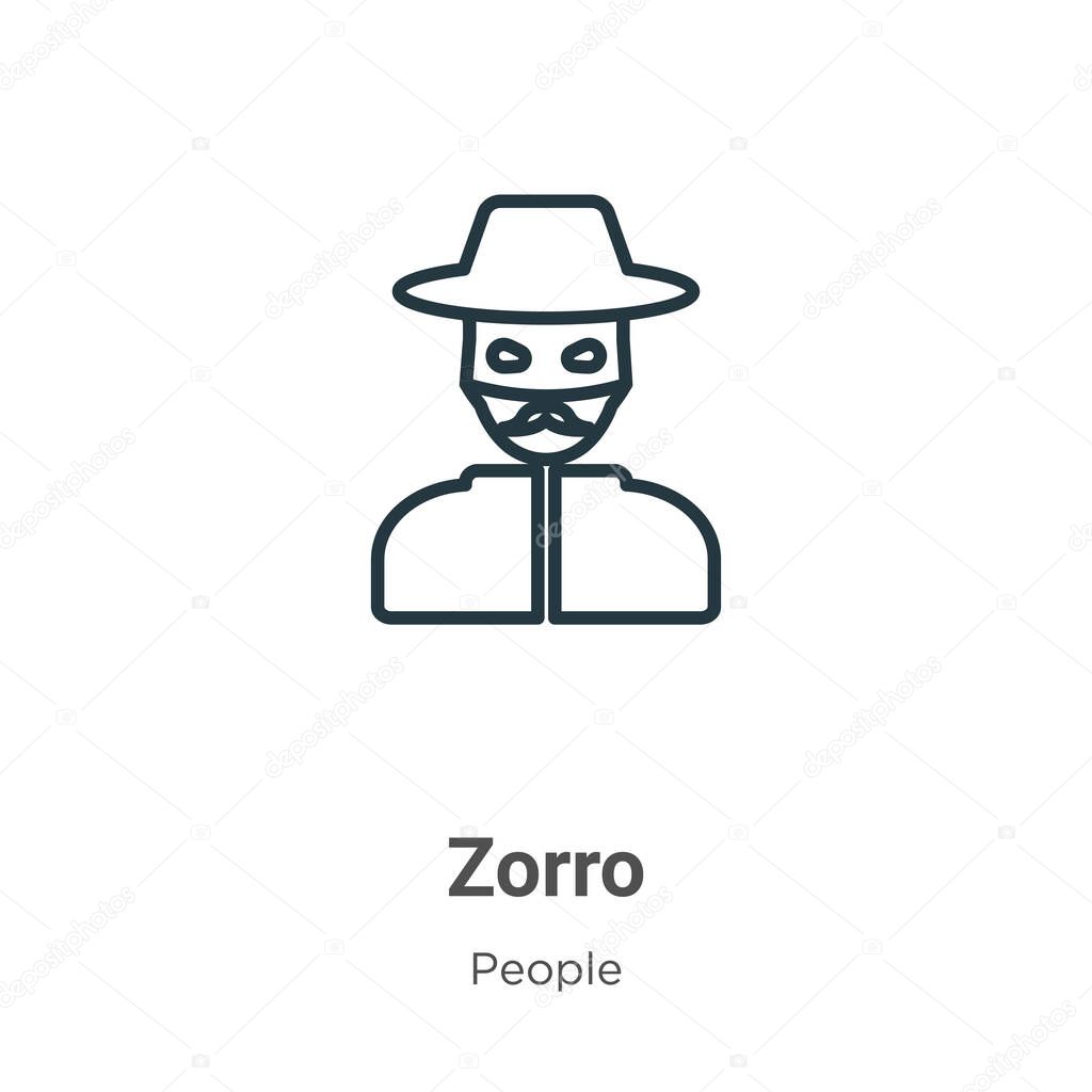 Zorro outline vector icon. Thin line black zorro icon, flat vector simple element illustration from editable people concept isolated stroke on white background
