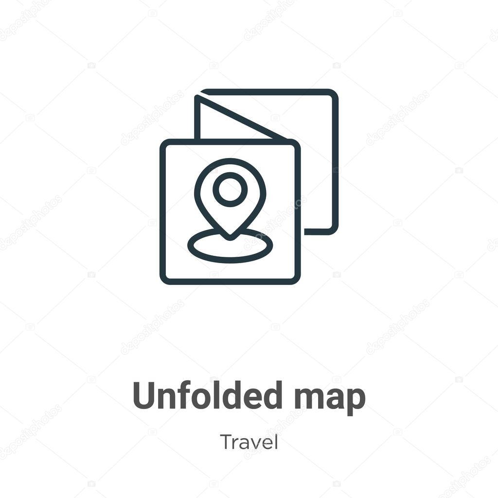 Unfolded map outline vector icon. Thin line black unfolded map icon, flat vector simple element illustration from editable travel concept isolated stroke on white background