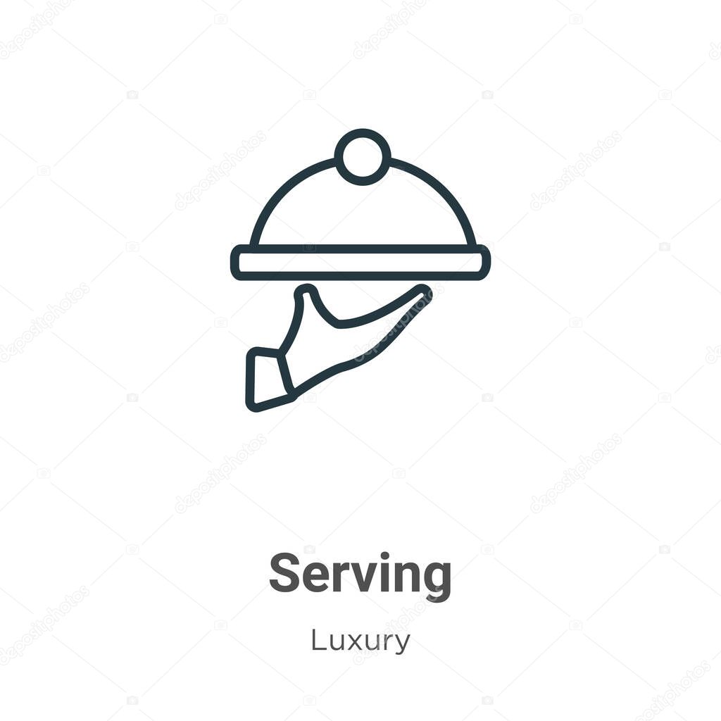 Serving outline vector icon. Thin line black serving icon, flat vector simple element illustration from editable luxury concept isolated stroke on white background