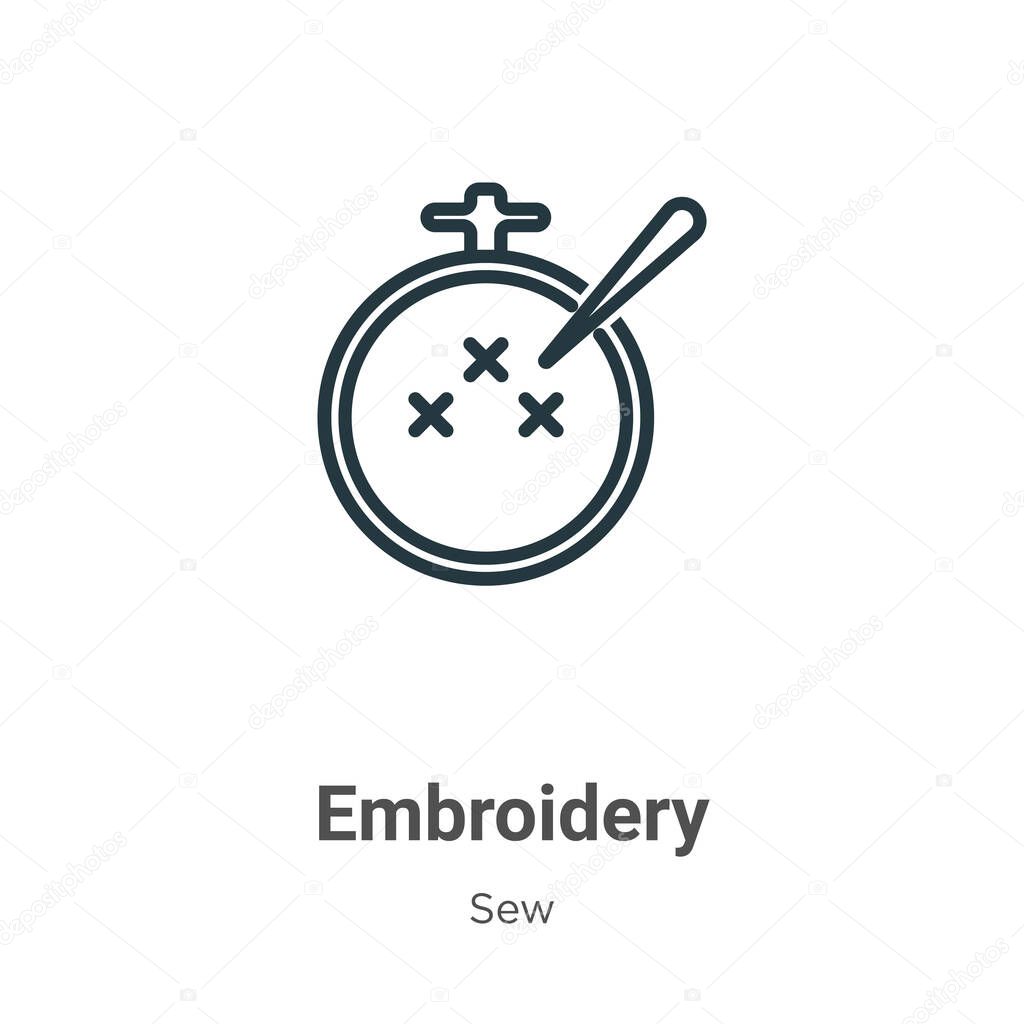 Embroidery outline vector icon. Thin line black embroidery icon, flat vector simple element illustration from editable sew concept isolated stroke on white background