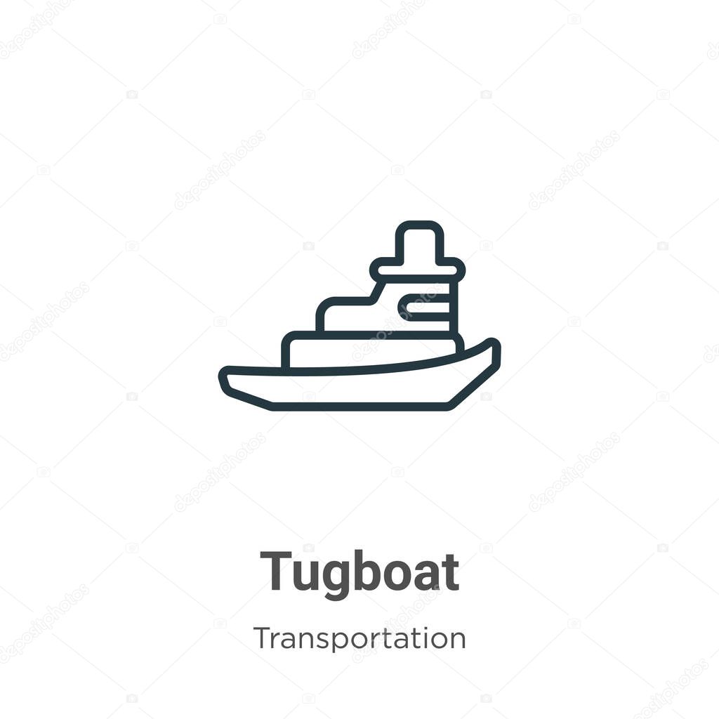 Tugboat outline vector icon. Thin line black tugboat icon, flat vector simple element illustration from editable transportation concept isolated stroke on white background