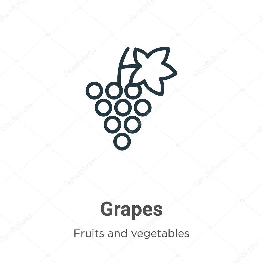 Grapes outline vector icon. Thin line black grapes icon, flat vector simple element illustration from editable fruits concept isolated stroke on white background