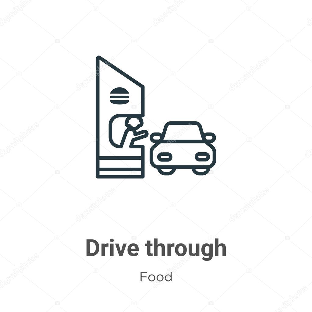 Drive through outline vector icon. Thin line black drive through icon, flat vector simple element illustration from editable food concept isolated stroke on white background