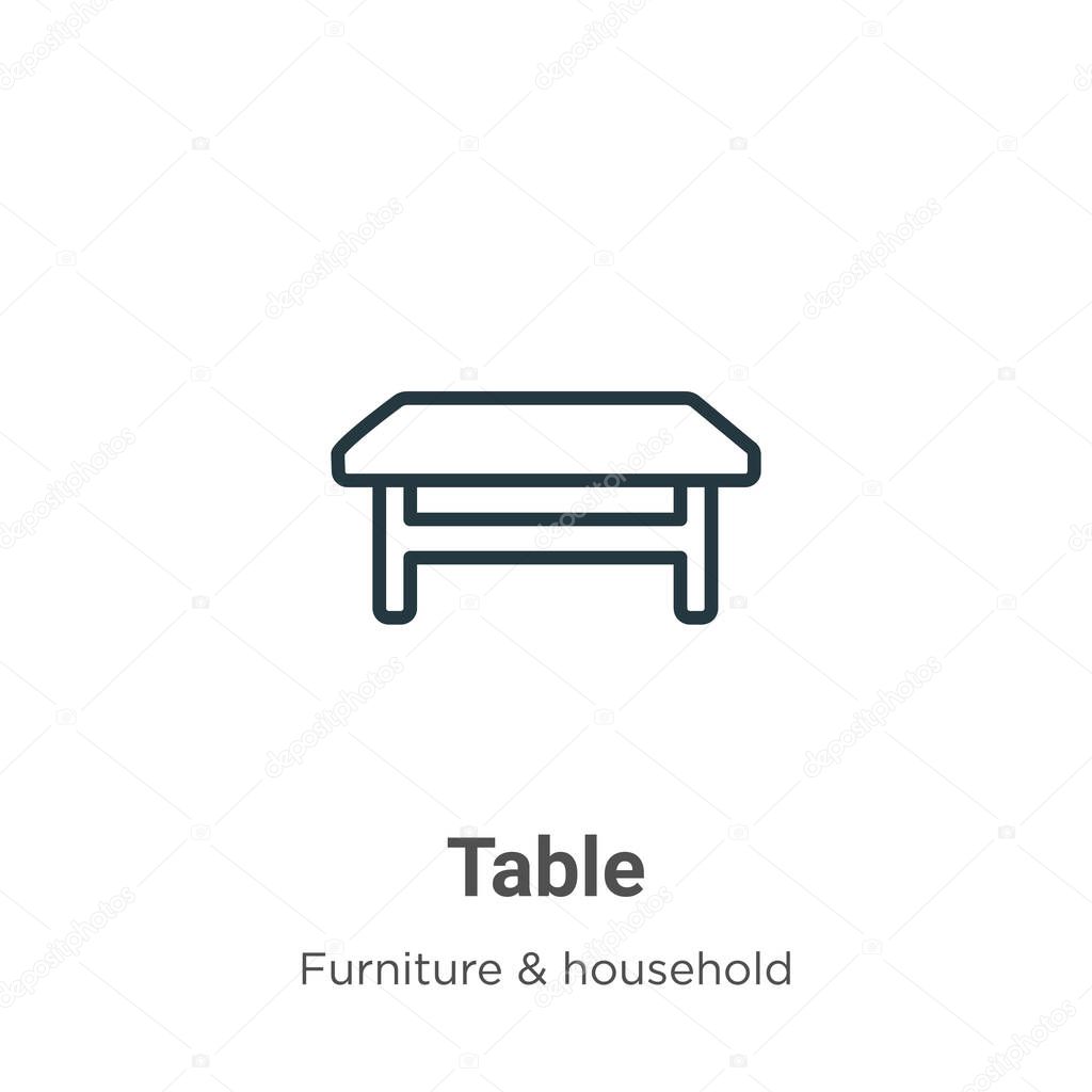Table outline vector icon. Thin line black table icon, flat vector simple element illustration from editable furniture concept isolated stroke on white background
