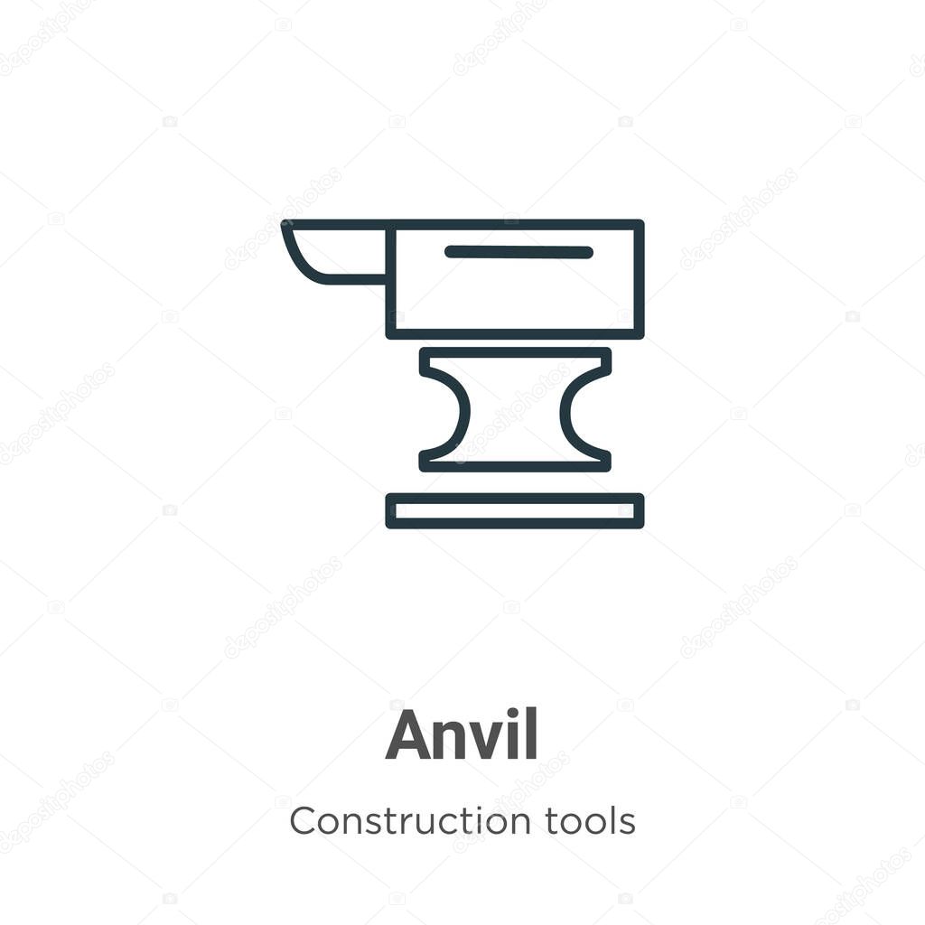 Anvil outline vector icon. Thin line black anvil icon, flat vector simple element illustration from editable construction tools concept isolated stroke on white background