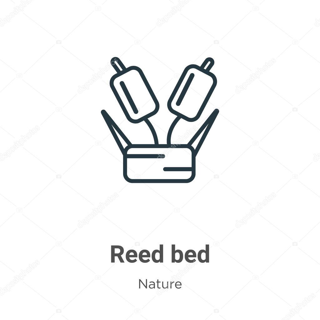 Reed bed outline vector icon. Thin line black reed bed icon, flat vector simple element illustration from editable nature concept isolated stroke on white background