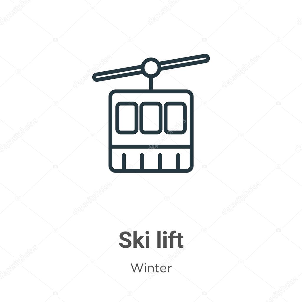 Ski lift outline vector icon. Thin line black ski lift icon, flat vector simple element illustration from editable winter concept isolated stroke on white background