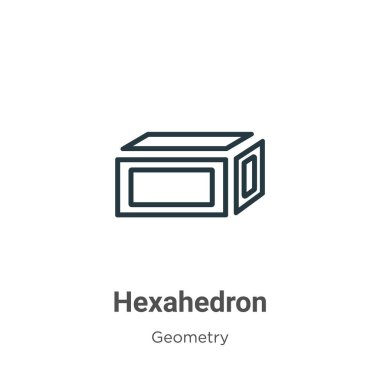 Hexahedron ana hat vektör simgesi. İnce çizgi siyah heksahedron simgesi, düz vektör basit element gösterimi düzenlenebilir geometri kavramından beyaz arkaplanda izole edilmiş vuruş