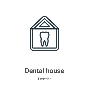 Dişçi evi taslak vektör simgesi. İnce çizgi siyah diş hekimi simgesi, düz vektör basit element illüstrasyonu düzenlenebilir dişçi kavramından beyaz arka planda izole felç
