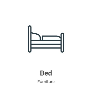 Yatak taslağı vektör simgesi. İnce çizgi siyah yatak simgesi, düz vektör basit element illüstrasyonuName