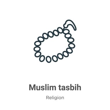 Müslüman tasbih ana hatlı vektör simgesi. İnce çizgi siyah Müslüman tasbih simgesi, düz vektör basit element illüstrasyonu düzenlenebilir din kavramından beyaz arkaplanda izole edilmiş vuruş