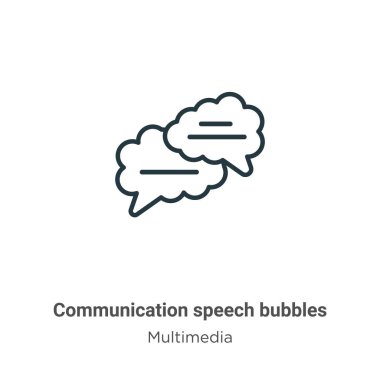 İletişim konuşma baloncukları vektör simgesini özetliyor. İnce çizgi siyah iletişim konuşma baloncukları simgesi, düz vektör basit element çizimi düzenlenebilir multimedya konseptinden izole edilmiş vuruş üzerine