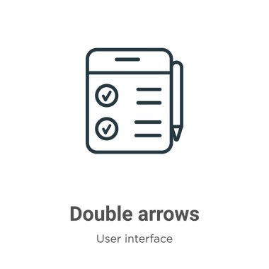 Çifte oklar vektör ikonunu çiziyor. İnce çizgi siyah çift ok simgesi, düz vektör basit element çizimi düzenlenebilir kullanıcı arayüzü kavramından beyaz arkaplanda izole edilmiş vuruş