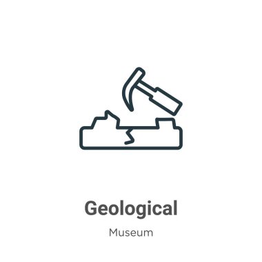 Jeolojik taslak vektör simgesi. İnce çizgi siyah jeolojik simge, düz vektör basit element illüstrasyonu düzenlenebilir müze konseptinden beyaz zemin üzerinde izole edilmiş vuruş