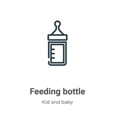 Besleme şişesi ana hatlı vektör simgesi. İnce çizgi siyah beslenme şişesi simgesi, düz vektör basit element çizimi düzenlenebilir çocuk ve bebek konsepti beyaz arka planda izole felç
