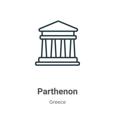 Parthenon ana hat vektör simgesi. İnce çizgi siyah partenon simgesi, düz vektör basit element çizimi, düzenlenebilir yunan kavramından izole edilmiş beyaz arkaplan vuruşu