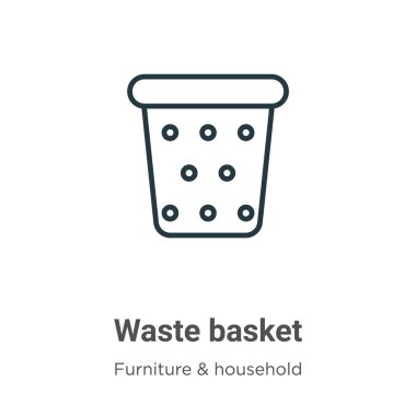 Çöp sepeti ana hatlı vektör simgesi. İnce çizgi siyah atık sepeti simgesi, düz vektör basit element çizimi düzenlenebilir mobilya ve ev konsepti beyaz arka planda izole felç