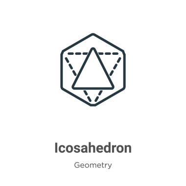 Icosahedron ana hatlı vektör simgesi. İnce çizgi siyah ikosahedron simgesi, düz vektör basit element gösterimi düzenlenebilir geometri kavramından izole edilmiş beyaz arkaplan vuruşu