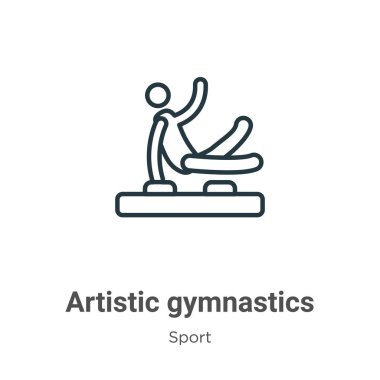 Sanatsal jimnastik ana hatlı vektör ikonu. İnce çizgi siyah sanatsal jimnastik simgesi, düz vektör basit element gösterimi düzenlenebilir spor konseptinden beyaz arka planda izole edilmiş vuruş