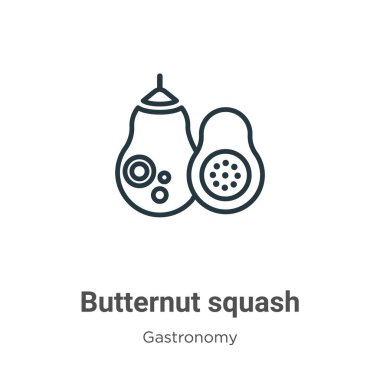 Butternut kabağı ana hatlı vektör simgesi. İnce çizgi siyah tereyağlı ezme simgesi, düz vektör basit element illüstrasyonu düzenlenebilir gastronomi kavramından beyaz arkaplanda izole edilmiş vuruş