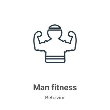 İnsan fitness ana hatları vektör simgesi. İnce çizgi siyah adam fitness simgesi, düz vektör basit element illüstrasyonu düzenlenebilir davranış konseptinden beyaz arkaplanda izole felç