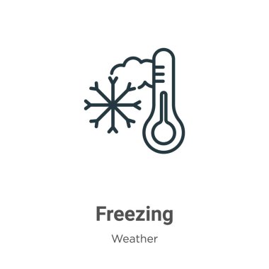 Taslak vektör simgesi donduruluyor. İnce çizgi siyah dondurucu ikon, düz vektör basit element illüstrasyonu düzenlenebilir hava konseptinden beyaz arkaplanda izole edilmiş vuruş