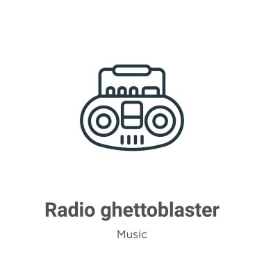 Radyo ghettoblaster ana hatlı vektör simgesi. İnce çizgi siyah radyo ghettoblaster simgesi, düz vektör basit element illüstrasyonu düzenlenebilir müzik konseptinden beyaz arkaplanda izole edilmiş vuruş