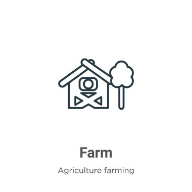 Çiftlik ana hatları vektör simgesi. İnce çizgi siyah çiftlik simgesi, düz vektör basit element çizimi düzenlenebilir tarım ve bahçe konsepti beyaz arka planda izole vuruş
