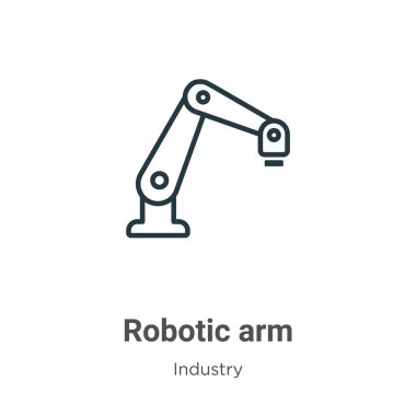 Robot kol çizgisi vektör simgesi. İnce çizgi siyah robotik kol ikonu, düz vektör basit element çizimi düzenlenebilir endüstri konseptinden beyaz zemin üzerinde izole edilmiş vuruş