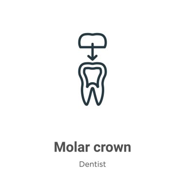 Molar Crown vektör ikonu. İnce çizgi siyah molar taç simgesi, düz vektör basit element illüstrasyonu düzenlenebilir dişçi kavramından beyaz arka planda izole edilmiş felç