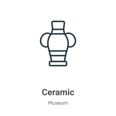 Seramik dış hat vektör simgesi. İnce çizgi siyah seramik simge, düz vektör basit element illüstrasyonu düzenlenebilir müze kavramından beyaz zemin üzerinde izole edilmiş vuruş