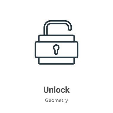 Taslak vektör simgesini çöz. İnce çizgi siyah kilidi aç simgesi, düz vektör basit element çizimi düzenlenebilir geometri kavramından beyaz arkaplanda izole edilmiş vuruş