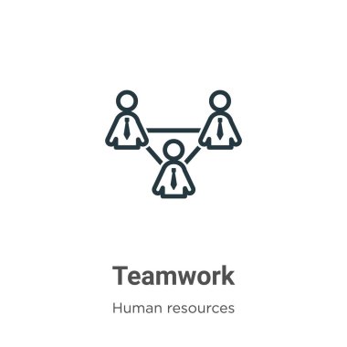 Takım çalışması ana hatları vektör simgesi. İnce çizgi siyah takım çalışması simgesi, düz vektör basit element gösterimi düzenlenebilir insan kaynakları kavramından beyaz arkaplanda izole edilmiş vuruş