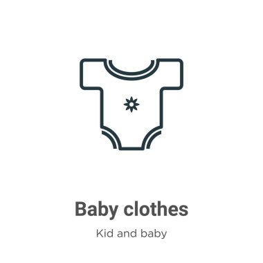 Bebek kıyafetleri taşıyıcı ikonu oluşturur. İnce çizgi siyah bebek giysisi simgesi, düz vektör basit element çizimi düzenlenebilir çocuk ve bebek konsepti beyaz arka planda izole edilmiş felç