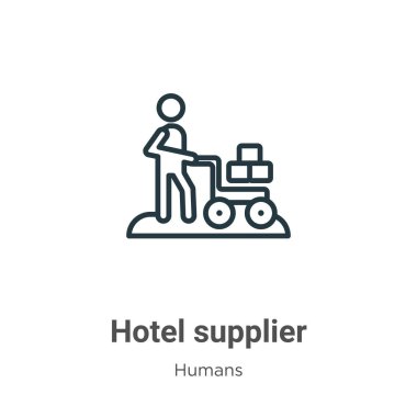 Otel tedarikçisi ana hatlı vektör simgesi. İnce çizgi siyah otel tedarikçisi ikonu, düz vektör basit element illüstrasyonu düzenlenebilir insan kavramından beyaz arka planda izole edilmiş felç