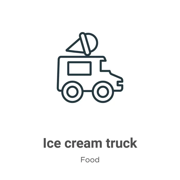 アイスクリームトラックの輪郭ベクトルアイコン 薄いライン黒アイスクリームトラックのアイコン 白の背景に編集可能な食品コンセプト分離ストロークからフラットベクトルシンプルな要素イラスト — ストックベクタ