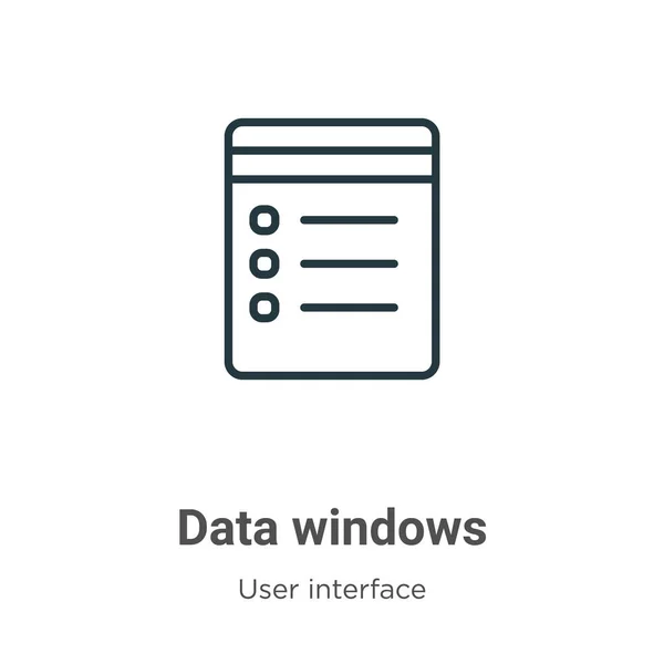 Datenfenster Umreißen Das Vektorsymbol Dünne Linie Schwarzes Datenfenster Symbol Flacher — Stockvektor