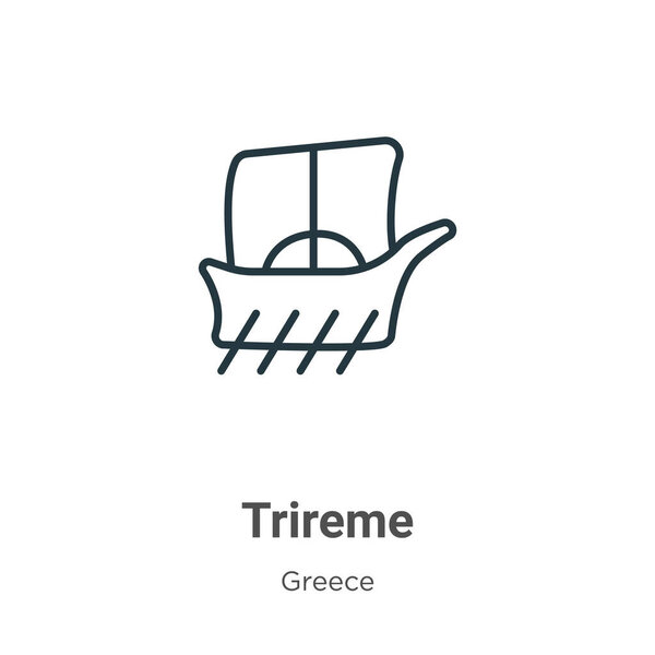 Trireme outline vector icon. Thin line black trireme icon, flat vector simple element illustration from editable greece concept isolated stroke on white background