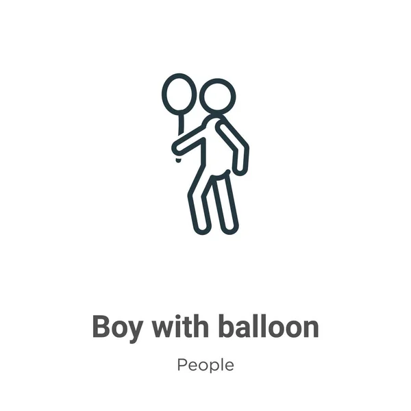 男孩与气球轮廓矢量图标 细线黑人男孩与气球图标 平面矢量简单的元素说明从可编辑的人的概念孤立的中风白色背景 — 图库矢量图片
