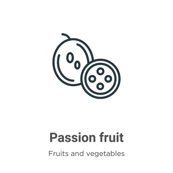 Passie Fruit Omtrek Vector Pictogram Dunne Lijn Zwart Passievrucht Icoon — Stockvector
