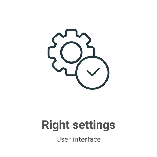 Rechte Einstellungen Umreißen Das Vektorsymbol Dünne Linie Schwarzes Einstellungssymbol Rechts — Stockvektor