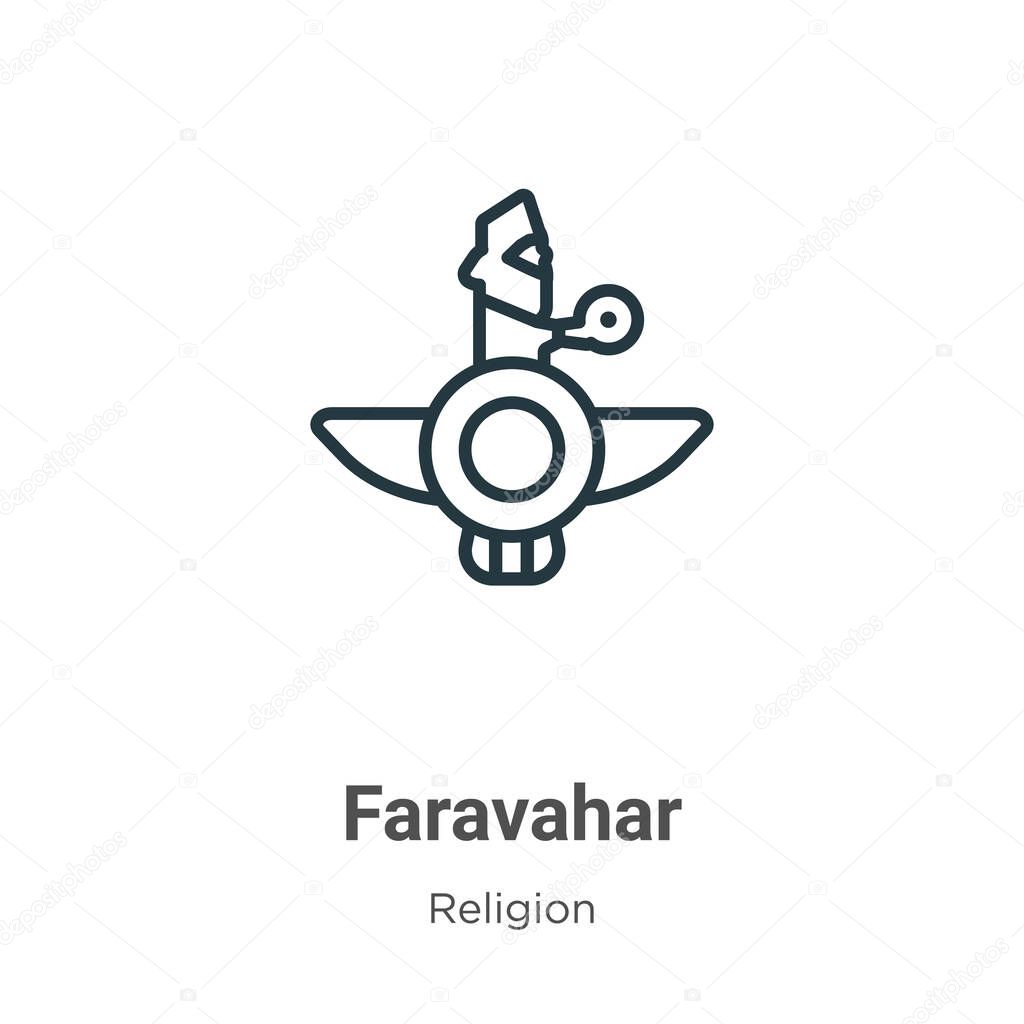 Faravahar outline vector icon. Thin line black faravahar icon, flat vector simple element illustration from editable religion concept isolated stroke on white background